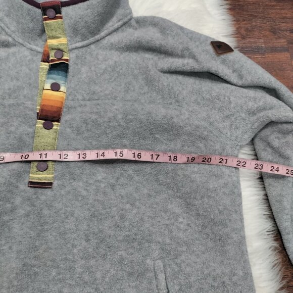 Burton Gray Fleece Pullover Colorful Button Placket Sherpa Jacket Men's Large - Picture 12 of 15